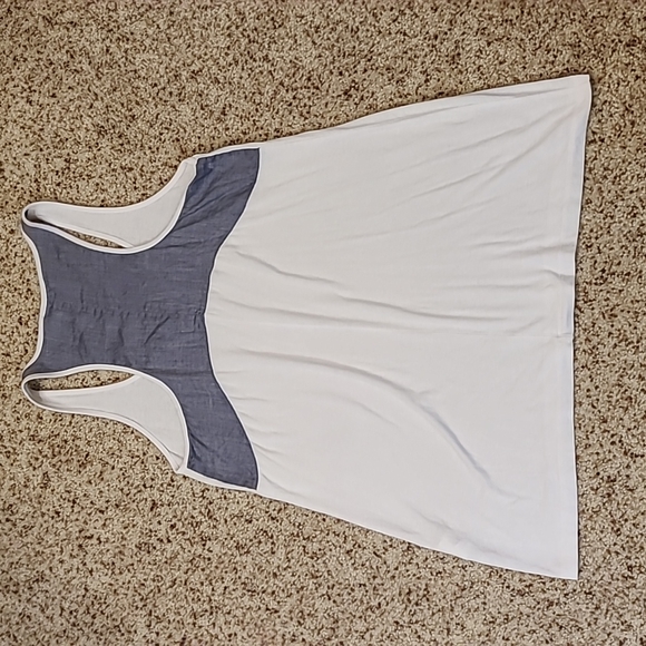 Vince white racerback tank with chambray upper back - Picture 2 of 9